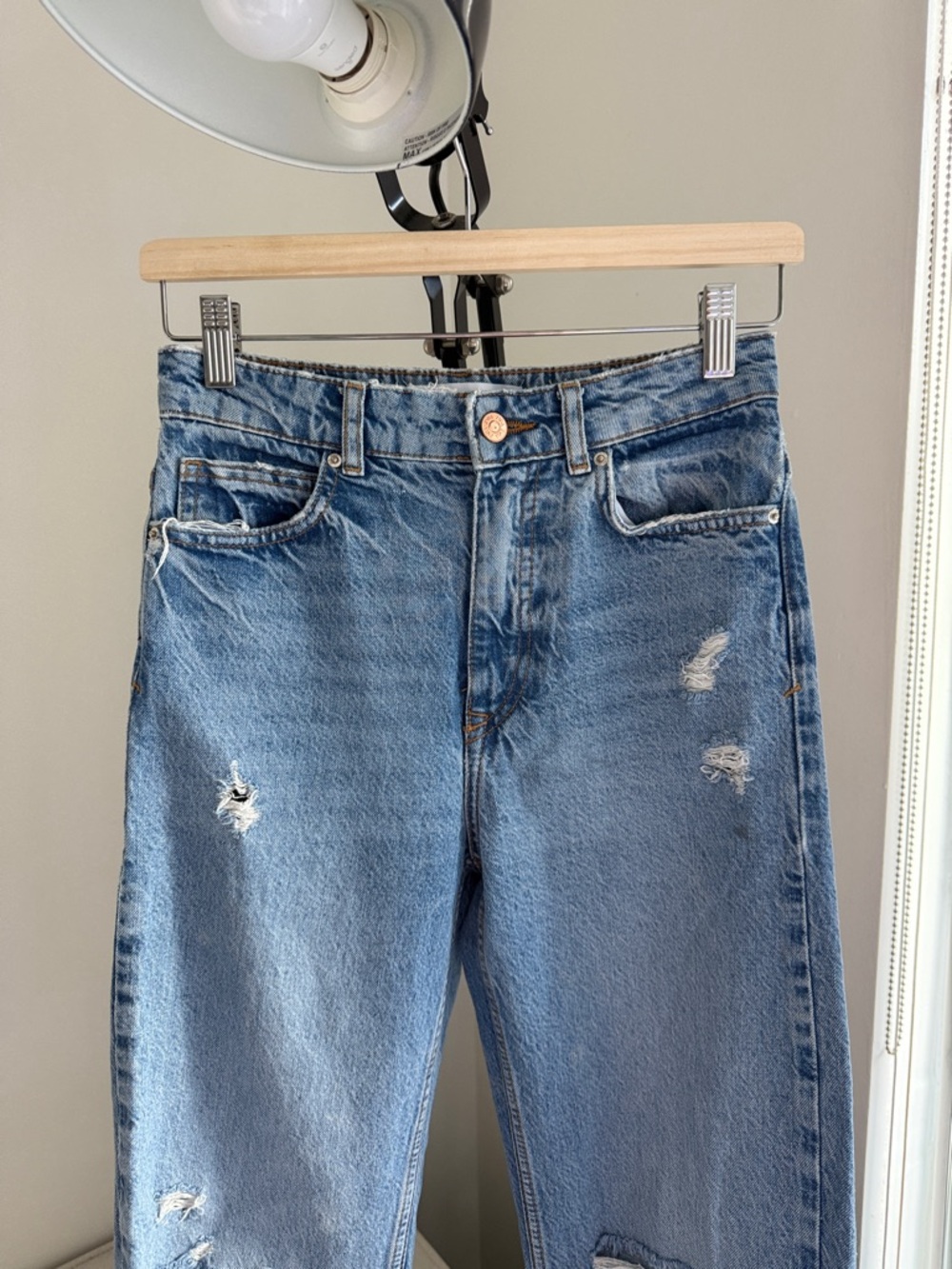 ZARA High Rise‎ Wide Leg Distressed Denim Jeans size 2 - Picture 9 of 13